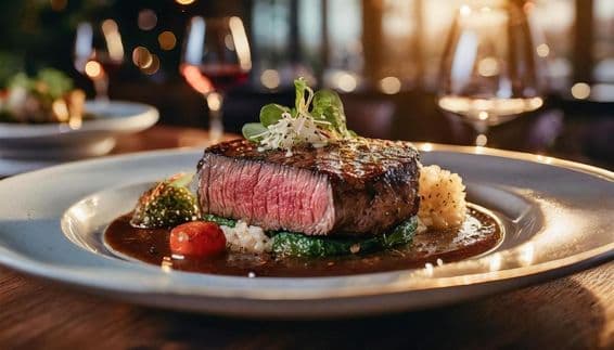 Ein wunderschön präsentiertes mittelgutes Steak.