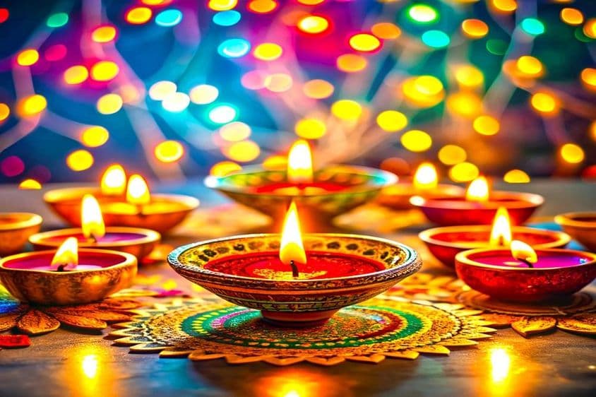 Diwali Festliche Lampen auf einem Tisch.