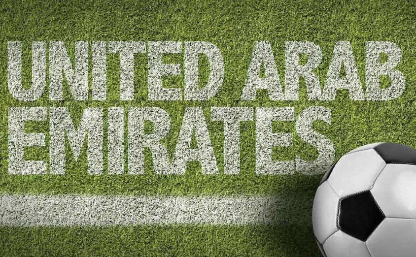 VAE-Aufschrift auf Rasen mit Fußball bemalt.