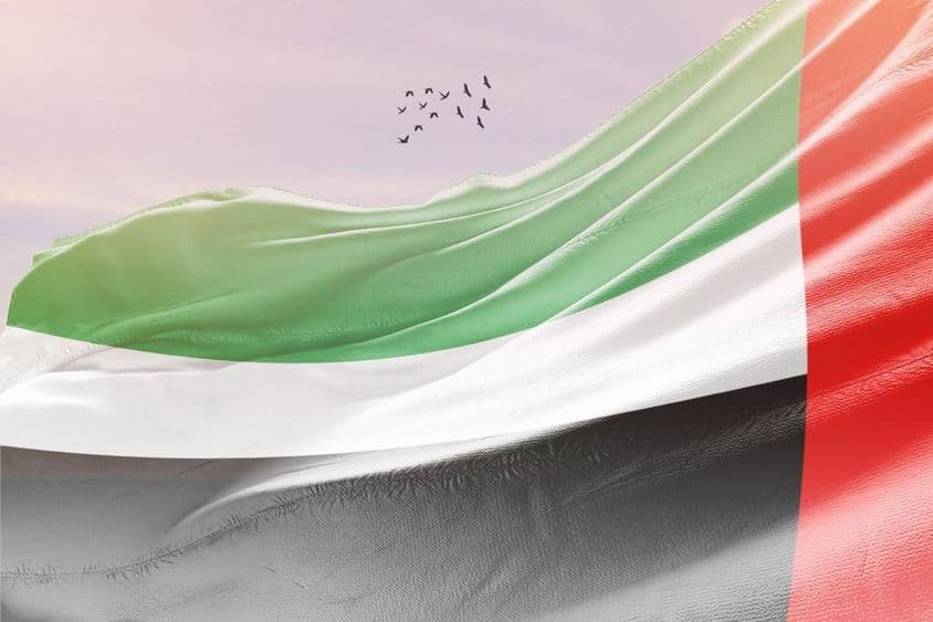 VAE-Flagge im Wind wehend.