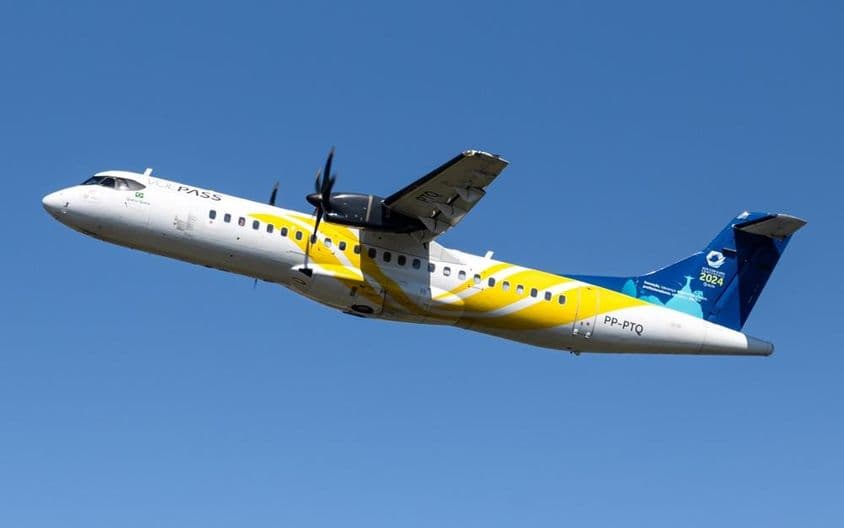 ATR 72-600 Flugzeug in der Luft.