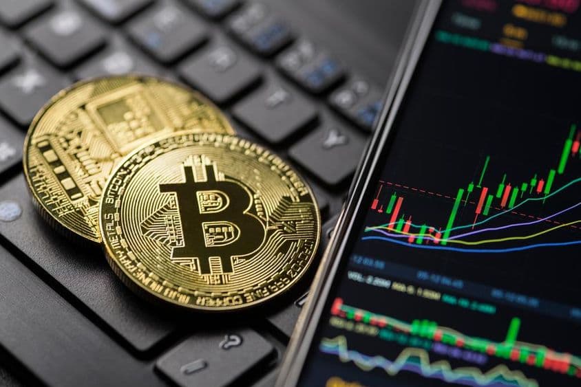 Bitcoin Gold Kryptowährung Handelsdiagramm auf Smartphone.