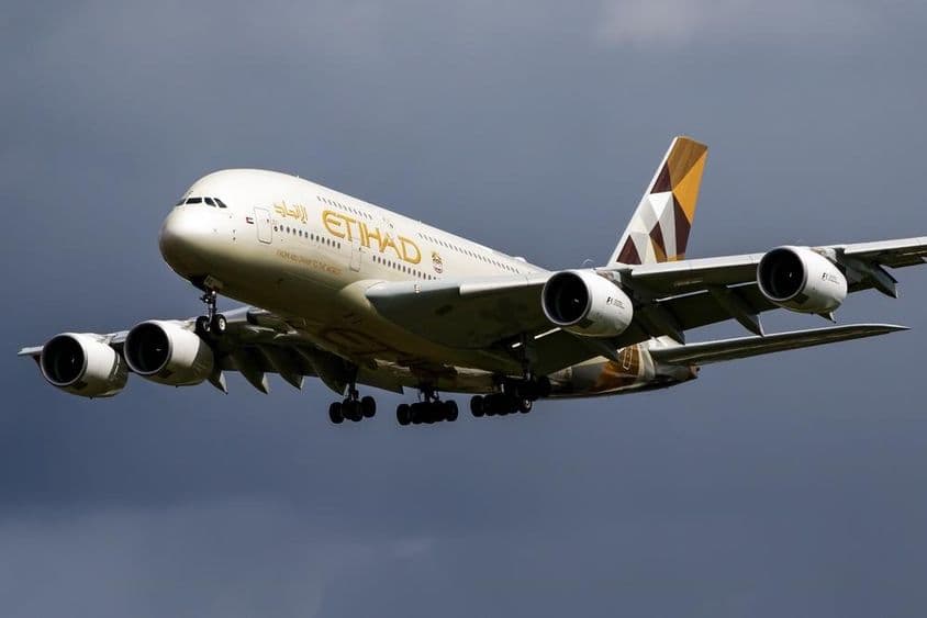 Etihad Airways Passagierflugzeug fliegt in der Luft.