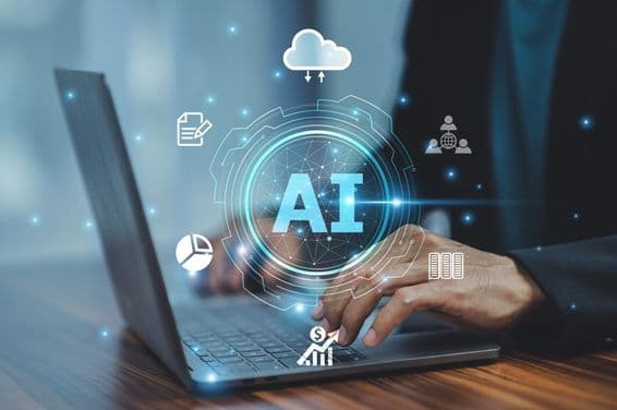 Geschäftsmann, der künstliche Intelligenz-Technologie verwendet.