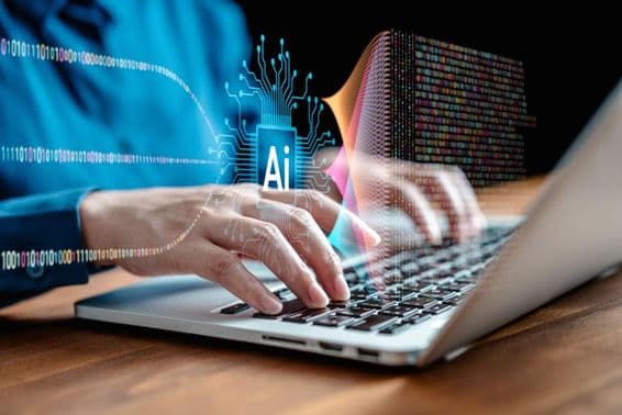 Wissenschaftler arbeitet mit maschinellem Lernen und künstlicher Intelligenz, ML.