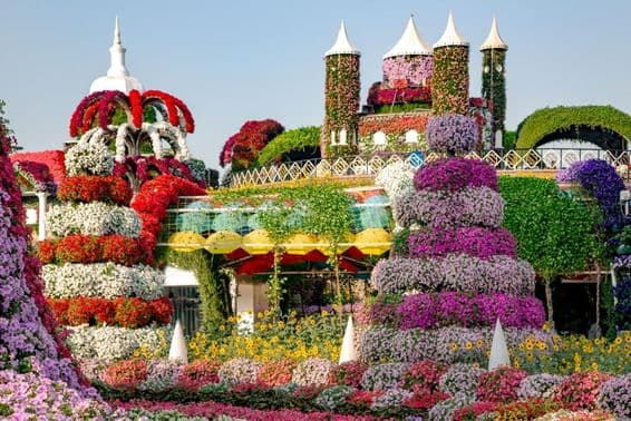 Der Dubai Miracle Garden zeigt Märchenschlösser und über 45 Millionen Blumen.