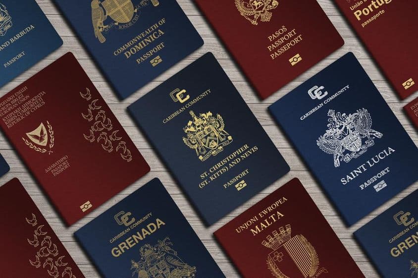 Pässe aus Malta, Kitts und Nevis, Portugal, Zypern, Dominica, Montenegro, St. Lucia, Grenada.