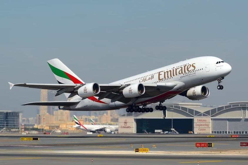 Das Emirates Airlines Airbus EADS A380 Superjumbo Schwergüter-Passagierflugzeug.