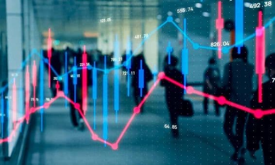 Finanzgrafik, Menschen laufen.