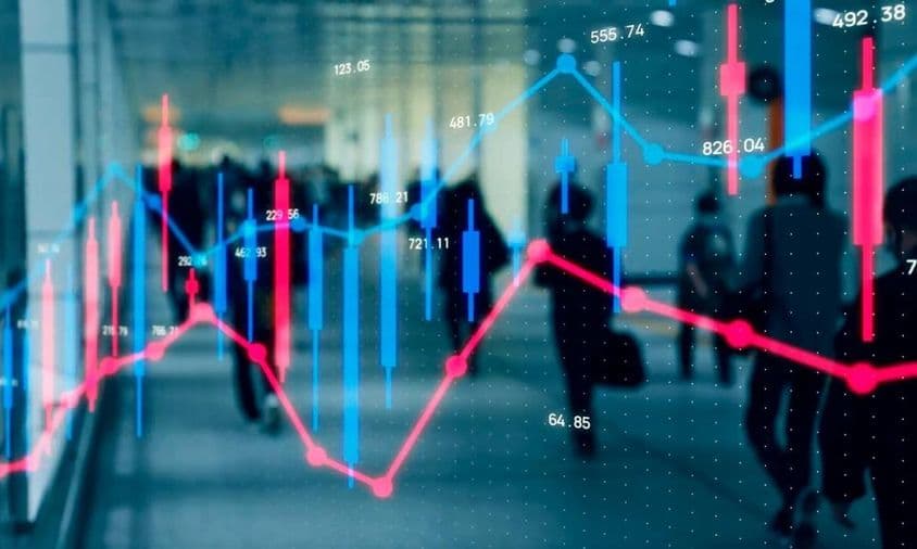 Finanzgrafik, Menschen laufen.