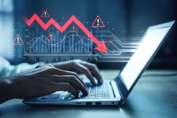 Marktgrafik, Alarmsymbole und negative Datentrends.