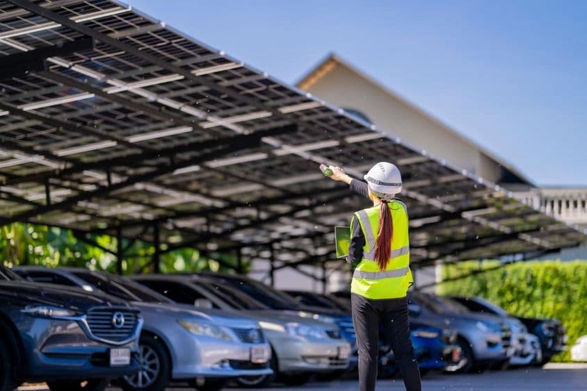Solarmodule bieten Schatten und nachhaltige Energie.