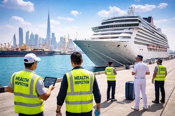 Gesundheitsinspektion im Hafen von Dubai.