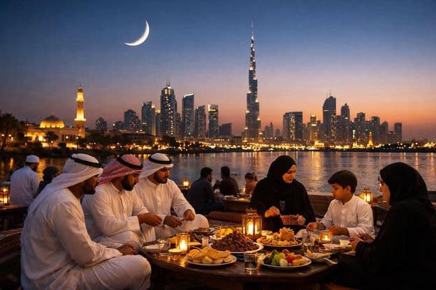 Ramadan-Abend Iftar mit Dubai Skyline.