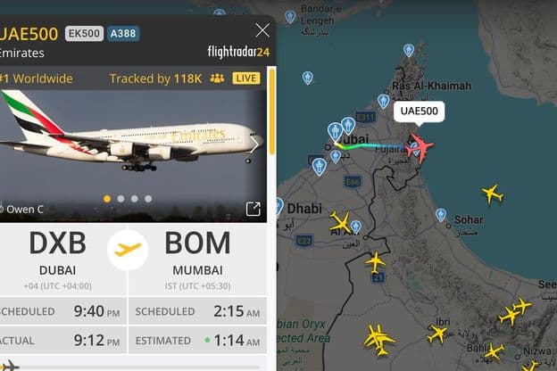 UAE500 Live-Flugverfolgungskarte