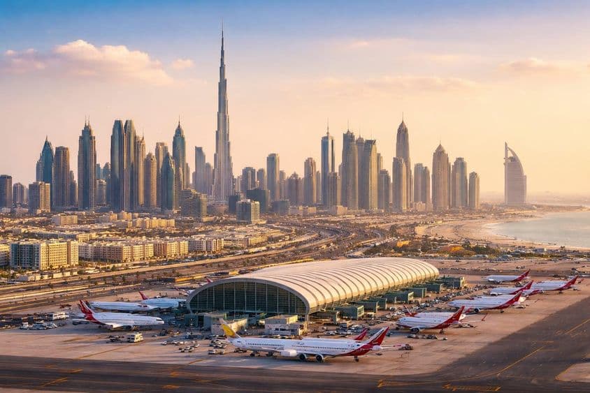 Panoramablick auf den Flughafen Dubai