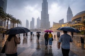 Gewitter zwischen den Wolkenkratzern von Dubai