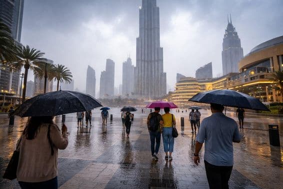 Gewitter zwischen den Wolkenkratzern von Dubai