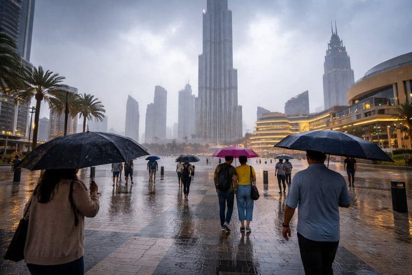 Gewitter zwischen den Wolkenkratzern von Dubai