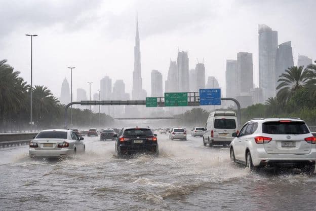Straßen in Dubai nach Regen