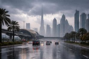 Regentag auf den Straßen von Dubai