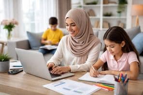 Heimarbeit mit der Familie zusammen