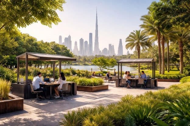 Arbeiten im Park auf Dubai-Art