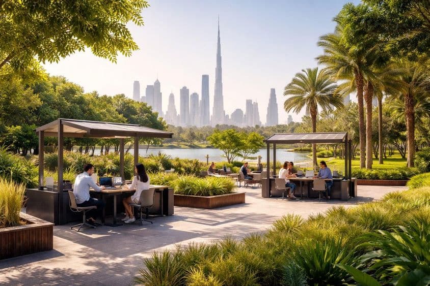 Arbeiten im Park auf Dubai-Art