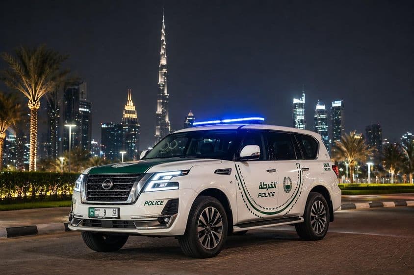 Dubai Polizeiauto bei Nacht