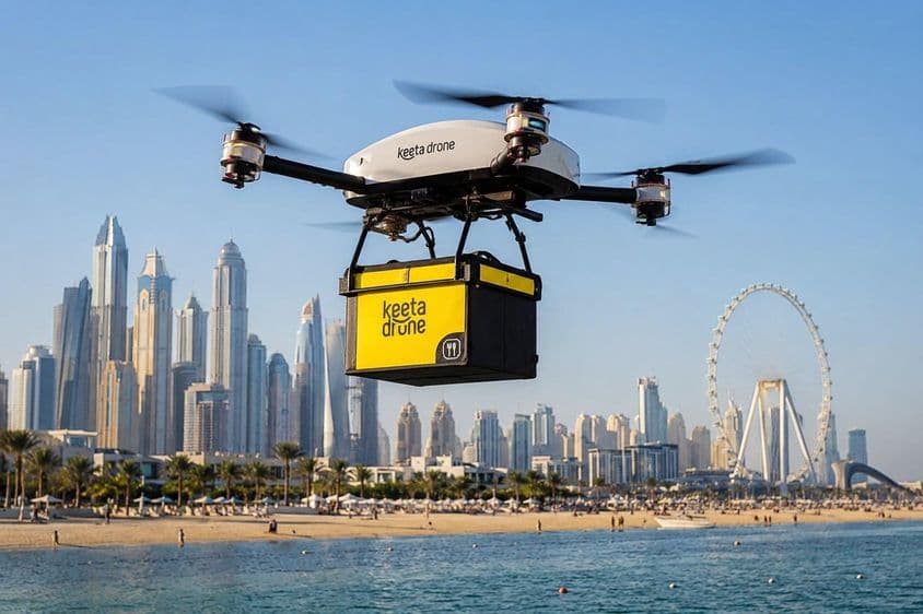 Drohnenlieferung am Strand von Dubai