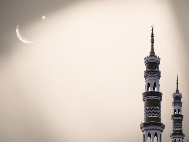 Moschee-Kuppel Halbmond Sternenreicher Nachthimmel