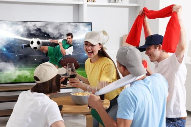 Fußballfans schauen sich ein Fußballspiel an