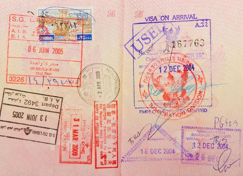 Reisepass mit Stempeln aus Thailand, Hongkong und Libanon